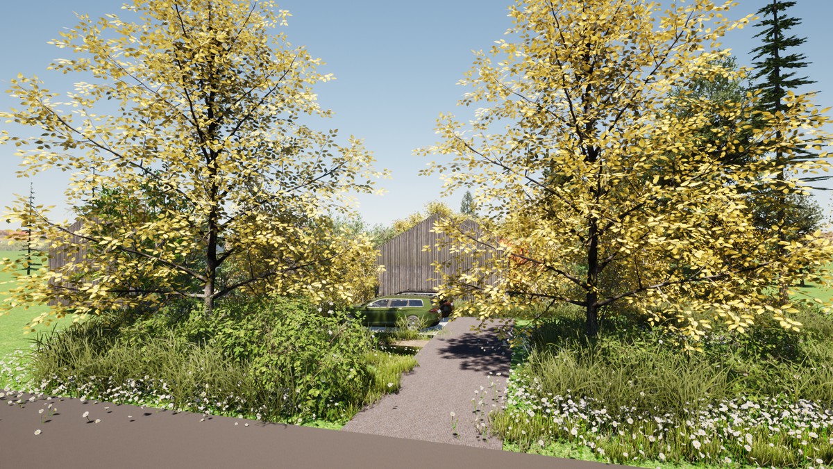 Duurzame inrit met beplante heuvels voor privacy - atelier b2